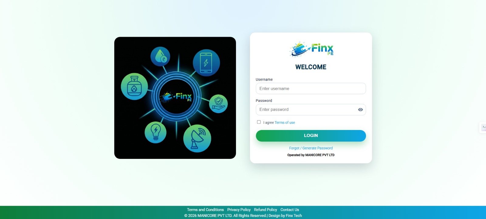 Finx PE Login Screen