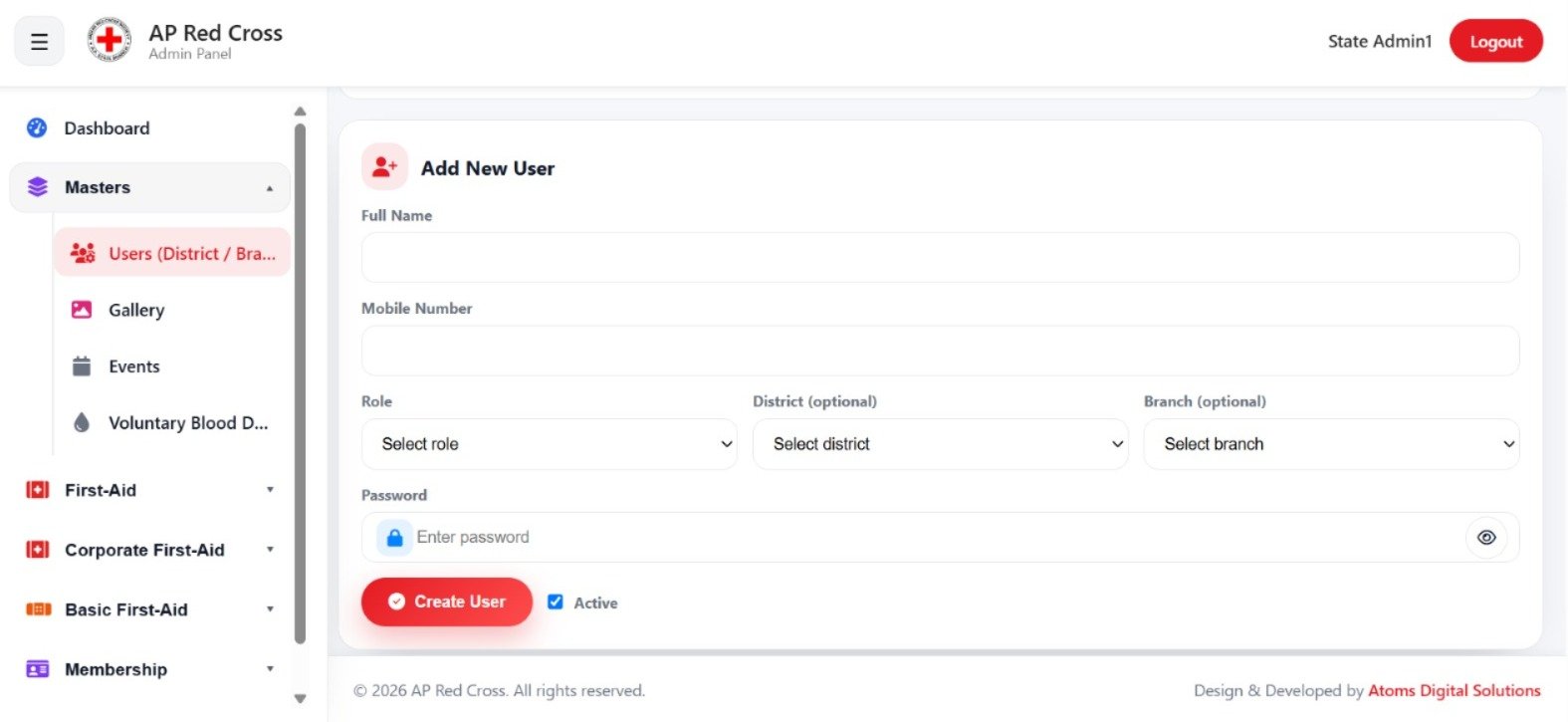 AP Red Cross add new user form